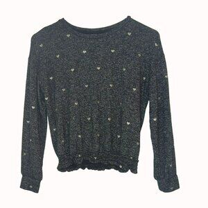 Gap Kids Girls Long Sleeve Sweater Top Size Large 10 Pattern Black Gray Hearts